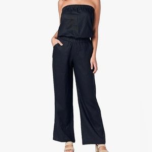 Black strapless full length casual wide leg jumpsuit, 100% linen NWOT